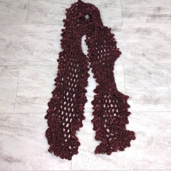 3/$20 Chenille Open Knit Winter Scarf Long Rectangular Purple Flecked Stretchy - Picture 8 of 10